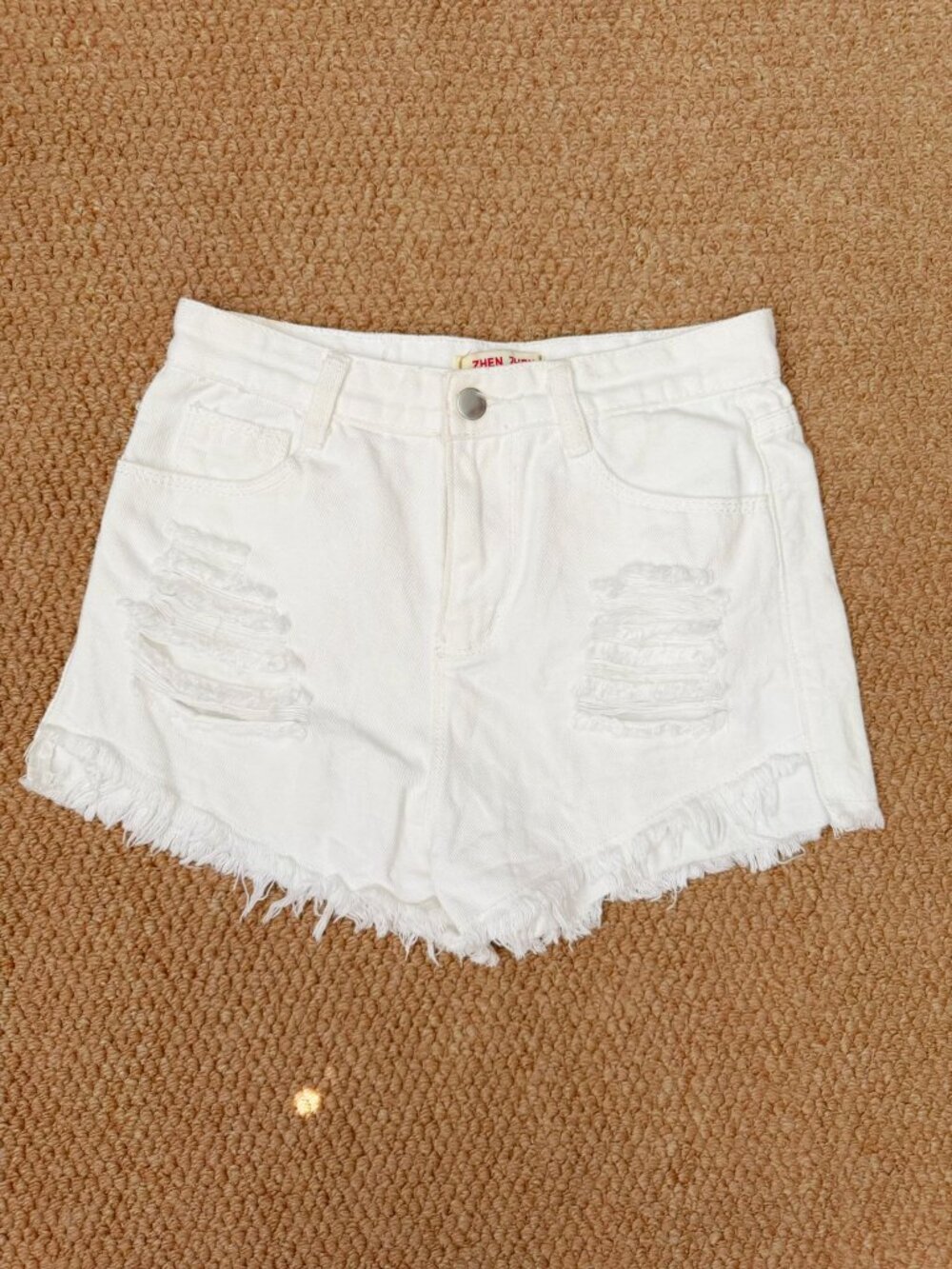 White Distressed Denim Shorts Frayed Hem Y2K